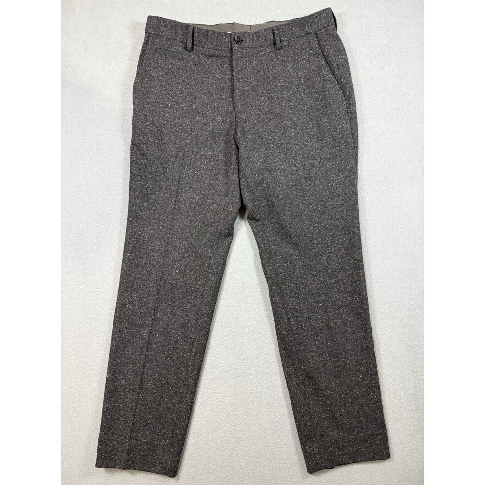 BOSS Hugo Boss H-Genius Men's 34R Gray Flecked Wool Dress Pants Flat Front